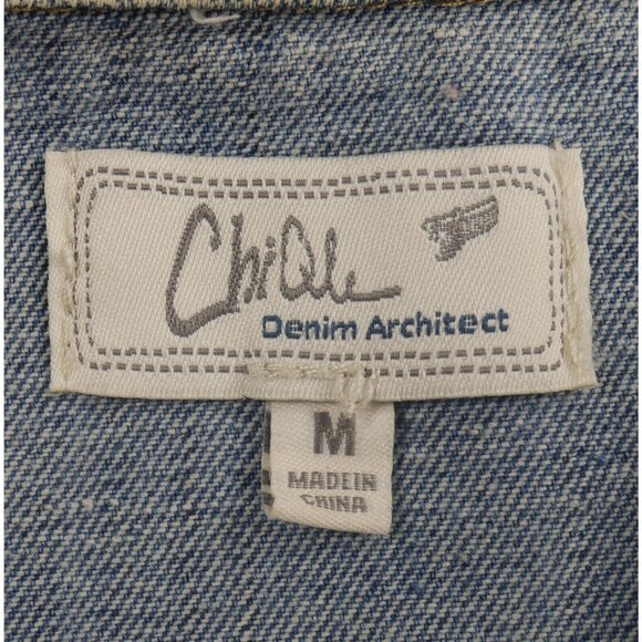 Trucker Denim Punk Vest Distressed w Chains ChiQle Denim Architect Womens Medium - Picture 3 of 9